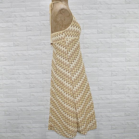 ANN TAYLOR LOFT Dress Halter Chevron Netutral Tan Yellow Midi Boho Feminine 4 - Picture 3 of 14